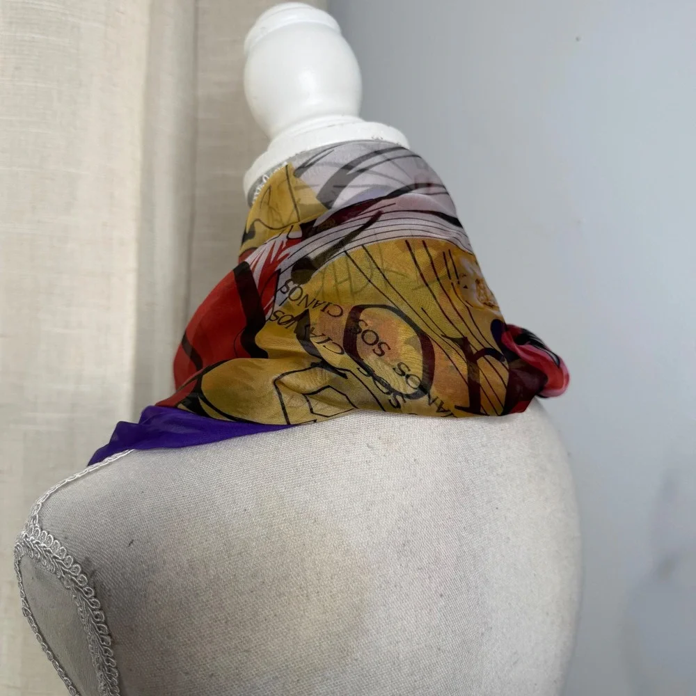 Christian Dior Silk Chiffon Scarf Floral Paris‎ Graphic Purple Italy  66